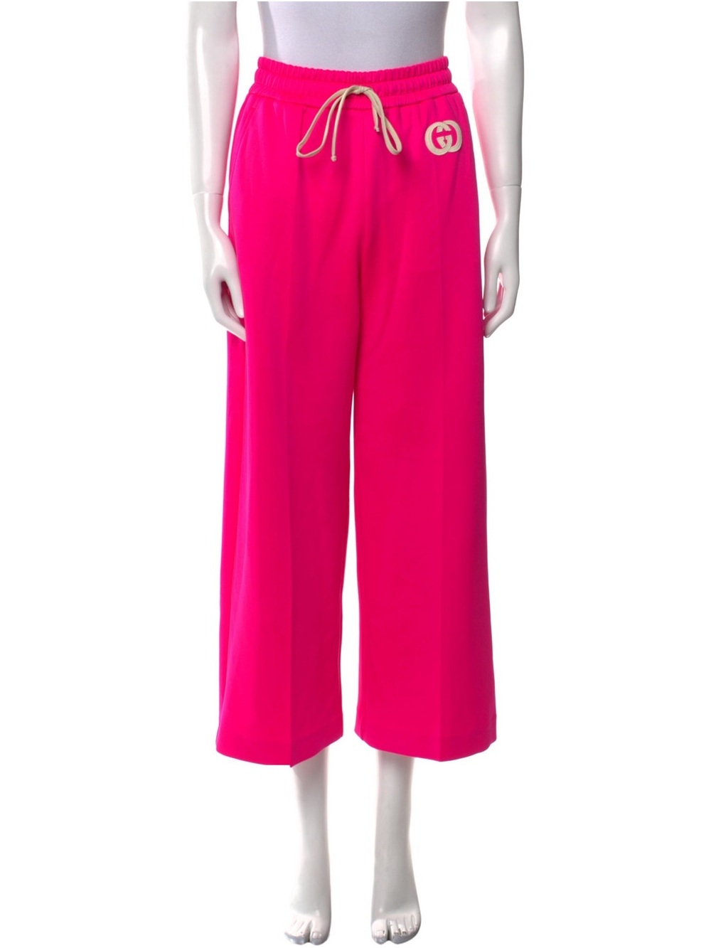 Gucci Women's Vibrant Hot Pink Wide-Leg Cropped Drawstring Pants